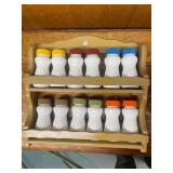 Set of 12 Vintage Japan Porcelain Spice Jars with Rack and Decorative Bowl