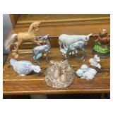 Collection of Animal Figurines and Handmade Wooden Horse