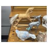 Collection of Animal Figurines and Handmade Wooden Horse