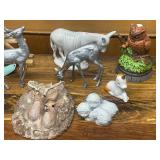 Collection of Animal Figurines and Handmade Wooden Horse