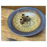 Eclectic Home Decor Collection with Pottery, Woven Basket, Metal Tray, and Decorative Boxes