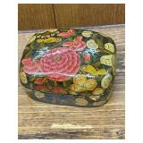 Eclectic Home Decor Collection with Pottery, Woven Basket, Metal Tray, and Decorative Boxes