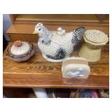Assorted Vintage Ceramic Kitchenware Including Hen Cookie Jar and Covered Dishes