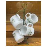 Collection of Vintage Kitchenware Including Federal Glass Mugs, Italian Trivet, Shenango Cup and Saucer, and Blue Thermos