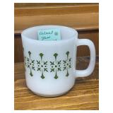 Collection of Vintage Kitchenware Including Federal Glass Mugs, Italian Trivet, Shenango Cup and Saucer, and Blue Thermos