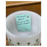 Collection of Vintage Kitchenware Including Federal Glass Mugs, Italian Trivet, Shenango Cup and Saucer, and Blue Thermos