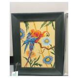 Set of 3 Framed Wall Art Pieces Featuring Parrots and Butterflies