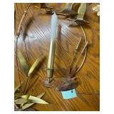 Lot of Vintage Brass Leaf Wall Sconce, Faux Plant Arrangements and Wreath Decor