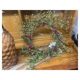 Lot of Vintage Brass Leaf Wall Sconce, Faux Plant Arrangements and Wreath Decor