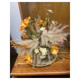 Lot of Vintage Brass Leaf Wall Sconce, Faux Plant Arrangements and Wreath Decor