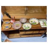 Collection of 7 Mexican Hand-Painted Pottery Bowls, Plates, and Pitcher