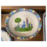 Collection of 7 Mexican Hand-Painted Pottery Bowls, Plates, and Pitcher