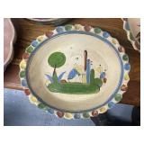 Collection of 7 Mexican Hand-Painted Pottery Bowls, Plates, and Pitcher