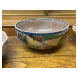 Collection of 7 Mexican Hand-Painted Pottery Bowls, Plates, and Pitcher