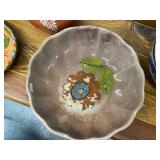 Collection of 7 Mexican Hand-Painted Pottery Bowls, Plates, and Pitcher