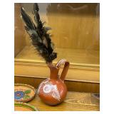 Collection of 7 Mexican Hand-Painted Pottery Bowls, Plates, and Pitcher