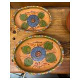 Collection of 7 Mexican Hand-Painted Pottery Bowls, Plates, and Pitcher