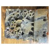 Set of 2 Carved Stone Panels with Dragon and Phoenix Motif and Red Buddha Figure