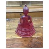 Set of 2 Carved Stone Panels with Dragon and Phoenix Motif and Red Buddha Figure