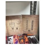 Collection of Vintage Rock Concert Posters, Patent Art Prints, and Framed Painting