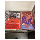 Collection of Vintage Rock Concert Posters, Patent Art Prints, and Framed Painting