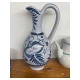 Assorted Vintage Pottery Collection Including Goebel Teapot, Hand-Painted Pitcher, and Vases