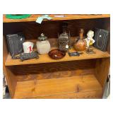 Collection of Vintage Decor Items Including Bust, Bottles, Iron Trivets and Lanterns