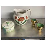 Vintage Ceramic Kitchenware Collection Including Pitcher, Covered Bowl, Creamer and Sugar Set