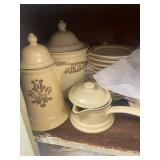 Large Collection of Vintage Pfaltzgraff Stoneware Dishes and Serveware with Brown Floral Designs