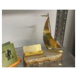 Set of 2 Desk Organizers Featuring Brass Sailboat and Western Motif