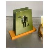 Set of 2 Desk Organizers Featuring Brass Sailboat and Western Motif