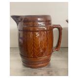 Pair of Vintage Stoneware Pitchers Barrel and Green Pattern