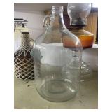 Collection of 4 Vintage Bottles and Amber Glass Oil Lamp