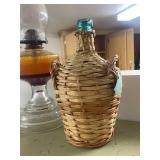 Collection of 4 Vintage Bottles and Amber Glass Oil Lamp