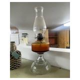 Collection of 4 Vintage Bottles and Amber Glass Oil Lamp