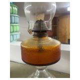 Collection of 4 Vintage Bottles and Amber Glass Oil Lamp