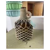 Collection of 4 Vintage Bottles and Amber Glass Oil Lamp