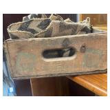 Vintage 7up Wooden Crate with Burlap Liner and Coleman Jug