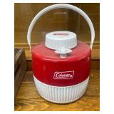 Vintage 7up Wooden Crate with Burlap Liner and Coleman Jug