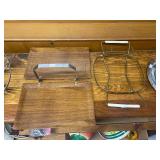 Collection of Vintage Serving Pieces with Cheese Dome, Trays, and Metal Dish