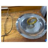 Collection of Vintage Serving Pieces with Cheese Dome, Trays, and Metal Dish