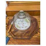 Collection of Vintage Serving Pieces with Cheese Dome, Trays, and Metal Dish