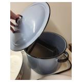 Assorted Vintage Enamelware Pots, Pans, and Bakeware Collection