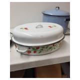 Assorted Vintage Enamelware Pots, Pans, and Bakeware Collection