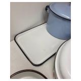 Assorted Vintage Enamelware Pots, Pans, and Bakeware Collection