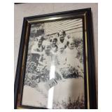 Vintage Wall Decor Lot with Wicker Mirror, Framed Art, and Antique Sign