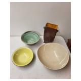 Collection of 3 Vintage Bowls and Brown Art Deco Style Vase