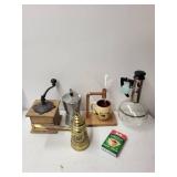 Vintage Coffee Maker Collection with Grinders, Moka Pot, and Drip Set