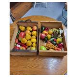 Collection of Vintage Faux Fruit in Wooden Crates