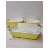 Pyrex Yellow Mixing Bowls and Baking Dish Set with Glass Lid